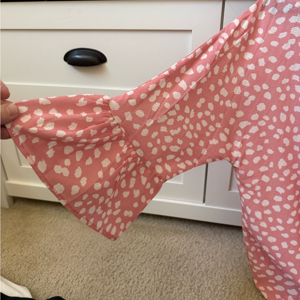 Pink Printed Bell-Sleeve Top